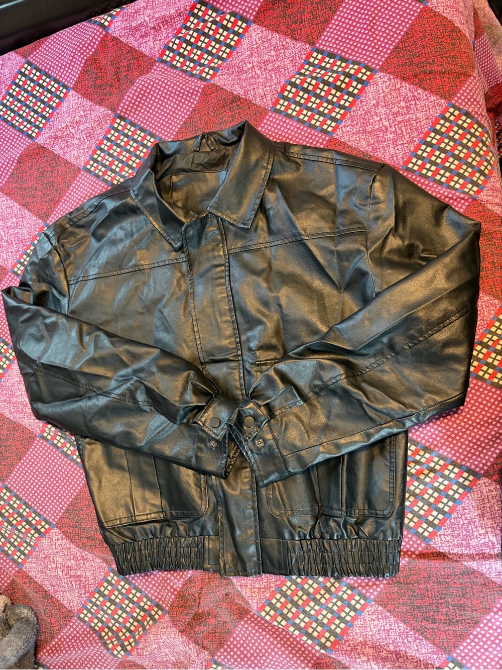 NFINITY Black Faux Leather Bomber Jacket